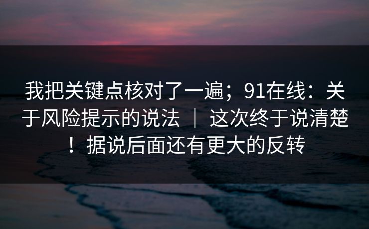 我把关键点核对了一遍；91在线：关于风险提示的说法 ｜ 这次终于说清楚！据说后面还有更大的反转